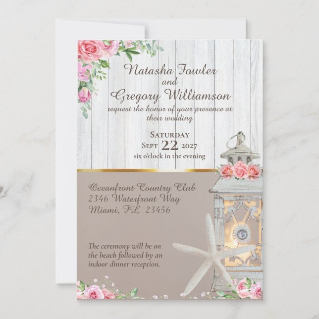 Invitación a la boda de Starfish de Beach Lantern (Anverso)
