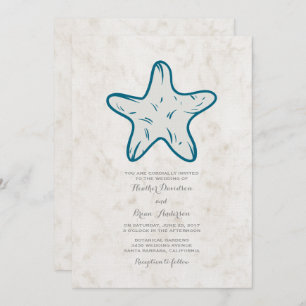 Invitación a la boda de Starfish Rustic Royal Blue