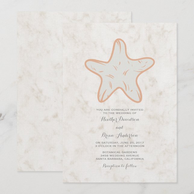 Invitación a la boda de Starfish Rústico naranja (Anverso / Reverso)