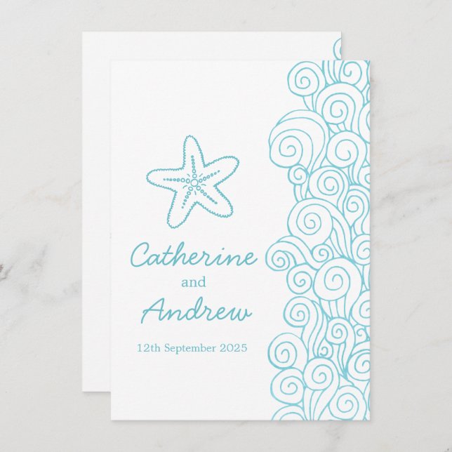 Invitación a la boda de Starfish Sea swift blue be (Anverso / Reverso)