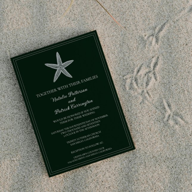 Invitación a la boda de Starfish Verde Esmeralda (Emerald Green Starfish Wedding Invitation)