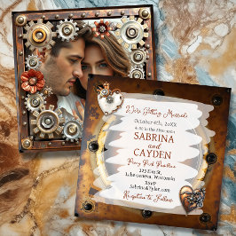 Invitación a la boda de Steampunk de cobre y plata