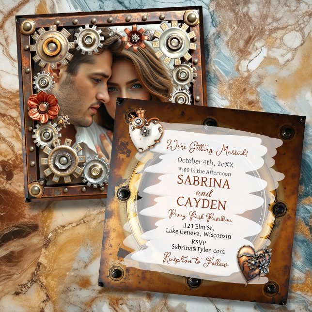 Invitación a la boda de Steampunk de cobre y plata (Subido por el creador)