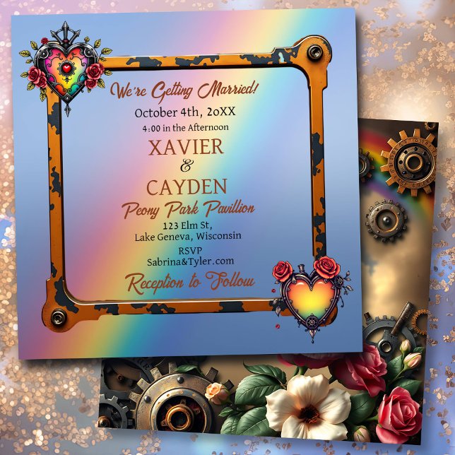 Invitación a la boda de Steampunk de rosas y Metal (Subido por el creador)