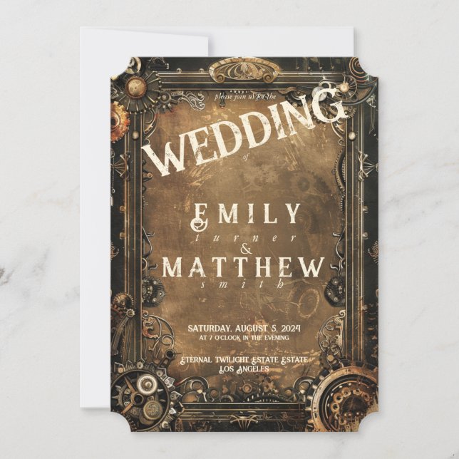 Invitación a la boda de Steampunk Noir Affair (Anverso)
