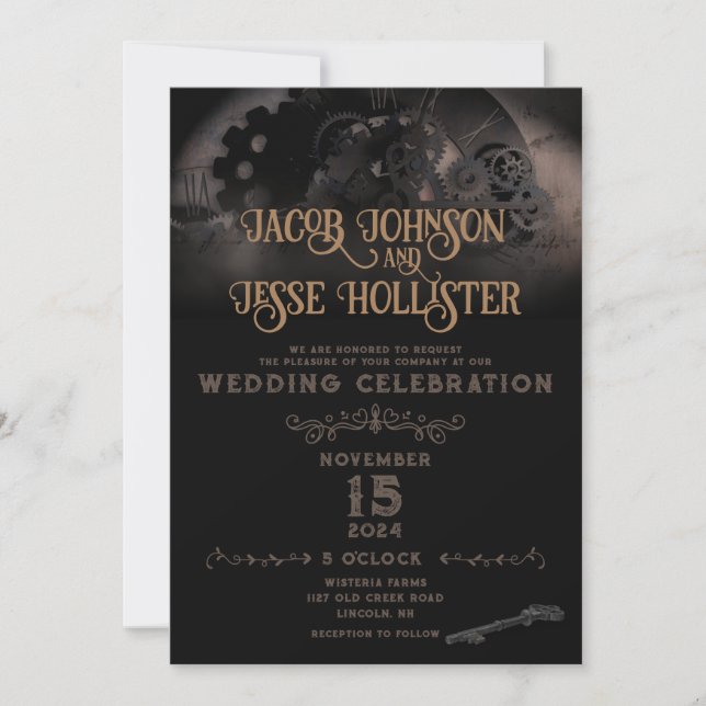 Invitación a la boda de Steampunk - Tarjeta plana (Anverso)
