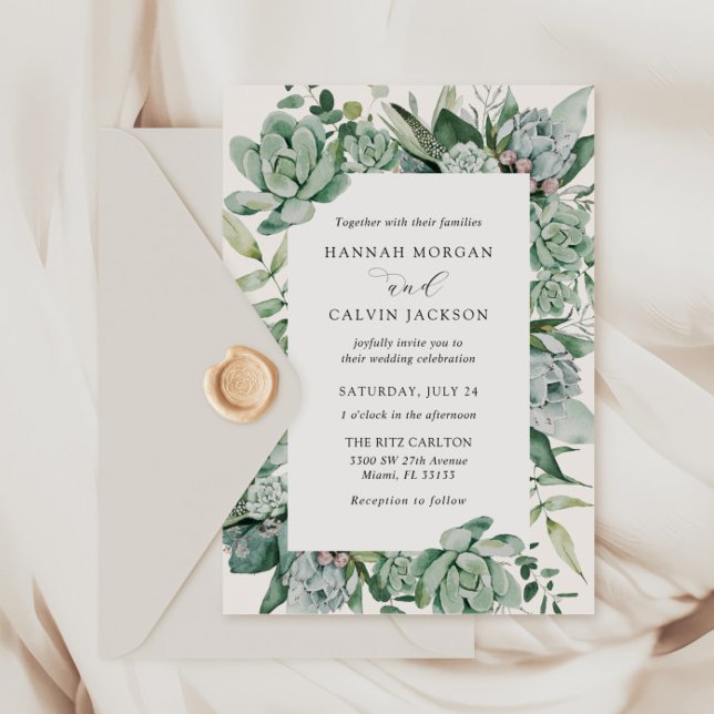 Invitación a la boda de suculentos y eucaliptos (Subido por el creador)
