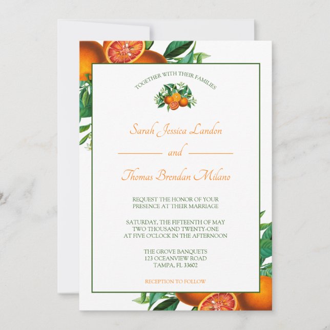 Invitación a la boda de sueño de Naranja de Cítric (Anverso)