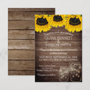 Invitación a la boda de Sunflower Rustic Mason Jar
