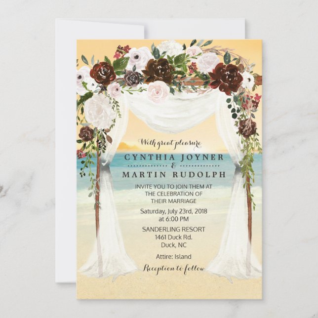 Invitación a la boda de Sunset Beach Arbour (Anverso)