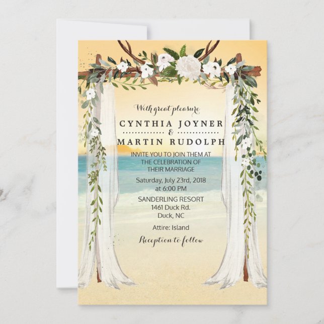 Invitación a la boda de Sunset Beach Arbour (Anverso)