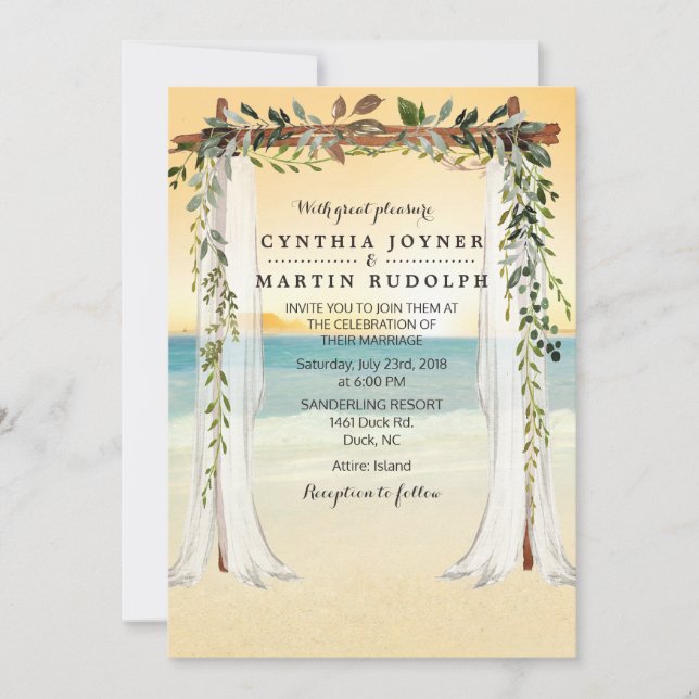 Invitación a la boda de Sunset Beach Arbour (Anverso)