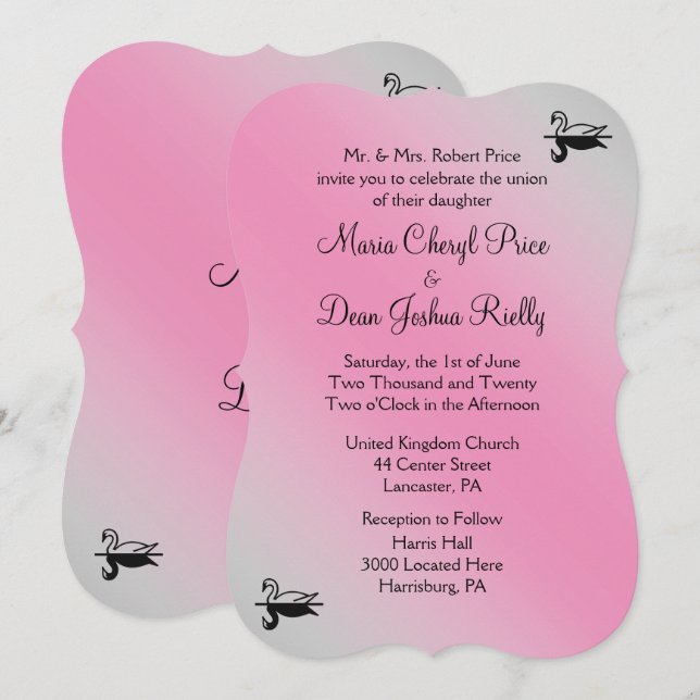 Invitación a la boda de Swan 5"x 7" (Anverso / Reverso)
