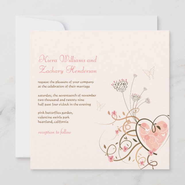 Invitación a la boda de Sweet Heart & Butterfly Sw (Anverso)