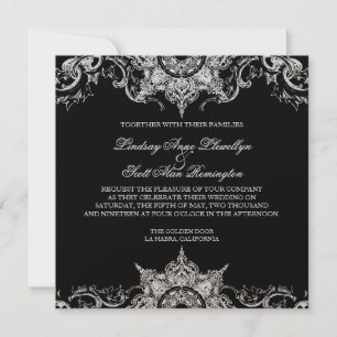 Invitación a la boda de Swift Black n White Damask