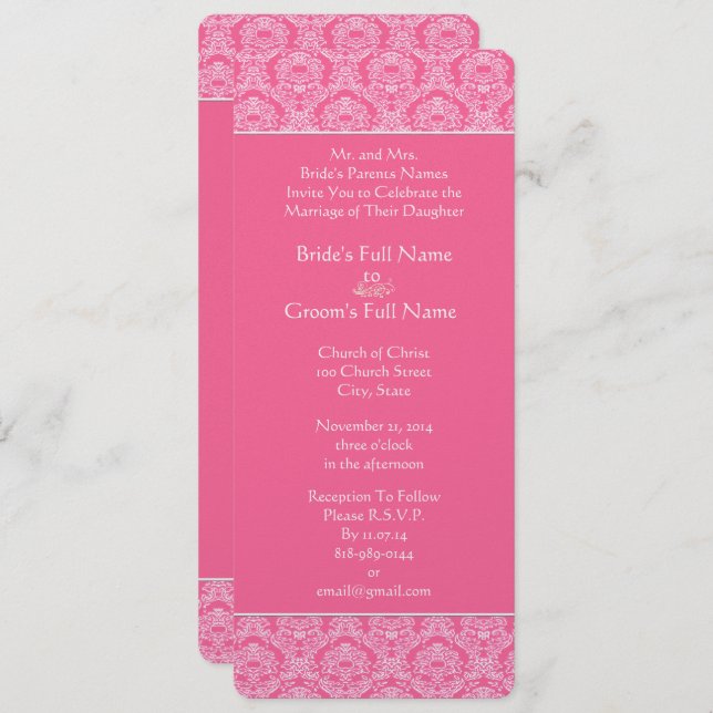 Invitación a la boda de Swift Damask Rich Pink (Anverso / Reverso)