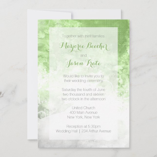 Invitación a la boda de Swirl acuarela - Verde (Anverso)