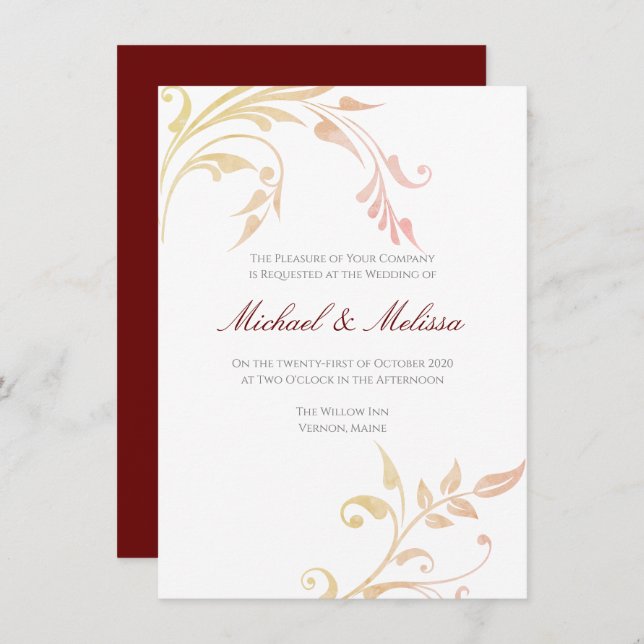 Invitación a la boda de Swirl en otoño (Anverso / Reverso)