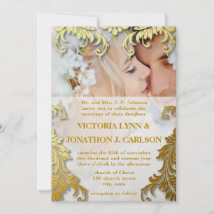 Invitación a la Boda de Swirl Fotos en Negro y Oro