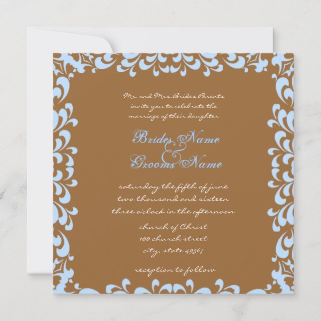 Invitación a la boda de Swirls Brown y Blue (Anverso)