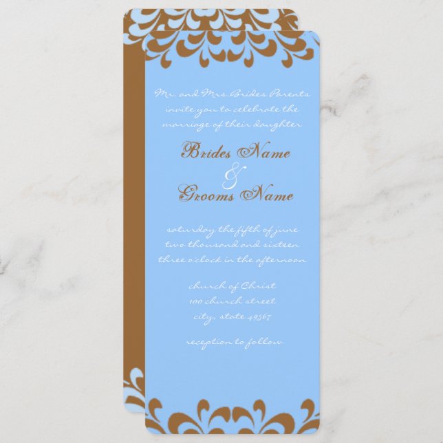 Invitación a la boda de Swirls Brown y Blue (Anverso / Reverso)