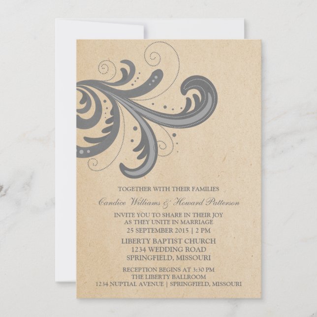 Invitación a la boda de Swirls con estilo Gris (Anverso)