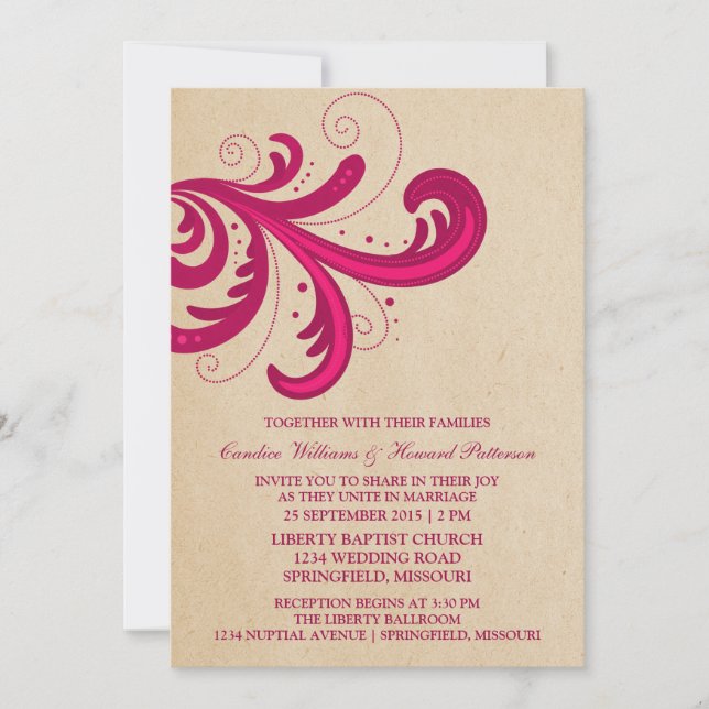 Invitación a la boda de Swirls con estilo rosa (Anverso)