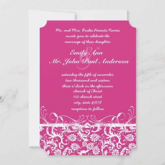 Invitación a la boda de Swirls Damask Pink (Anverso)