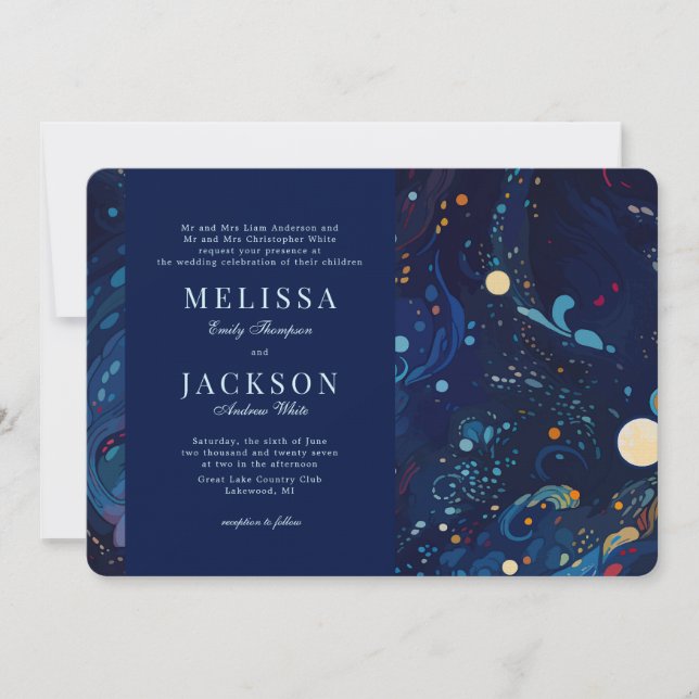 Invitación a la boda de Swirls de Medianoche (Anverso)