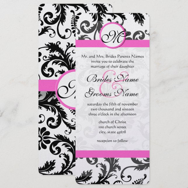 Invitación a la boda de Swirls Floral Damask en Vi (Anverso / Reverso)