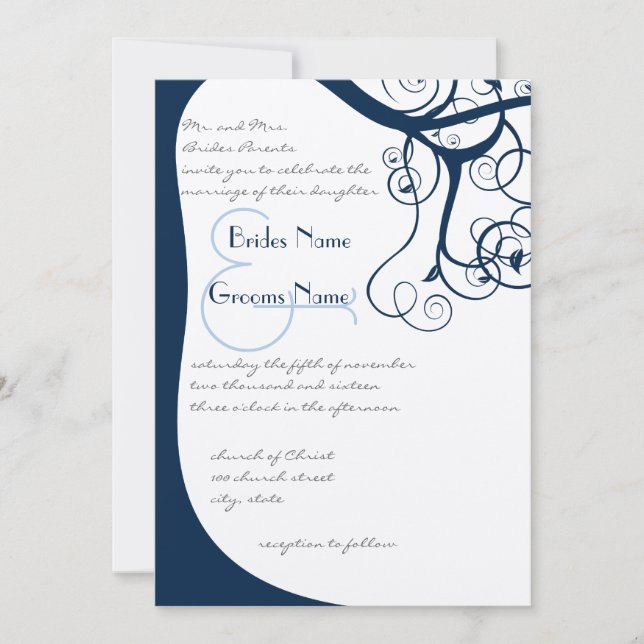Invitación a la boda de Swirls Tree Navy (Anverso)