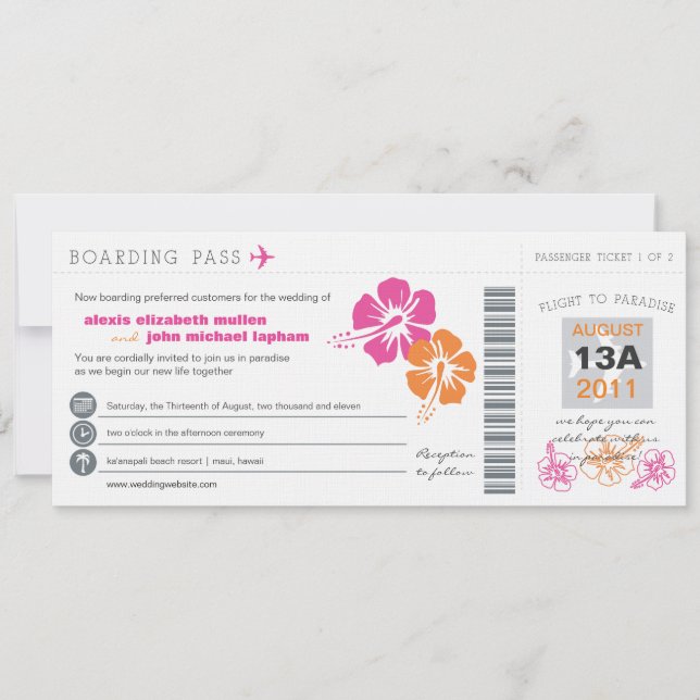 Invitación a la boda de tarjeta de embarque (Anverso)