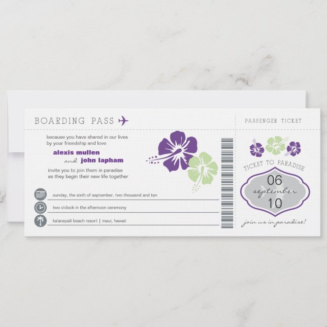 Invitación a la boda de tarjeta de embarque (Anverso)