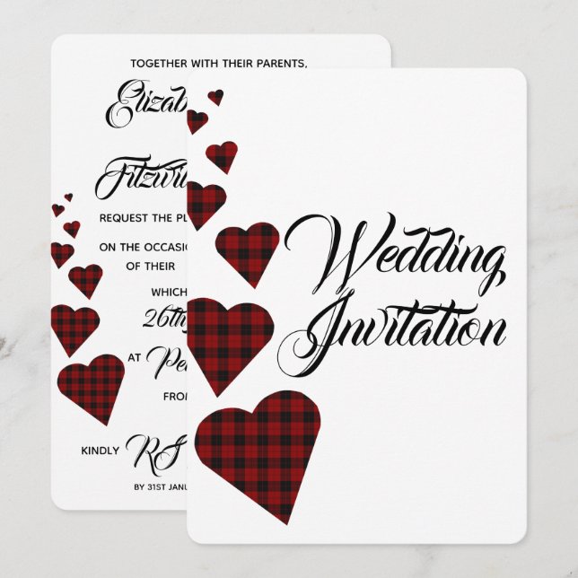 Invitación a la boda de Tartán Rojo (Anverso / Reverso)