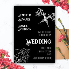 Invitación a la boda de tatuaje de cráneo blanco y