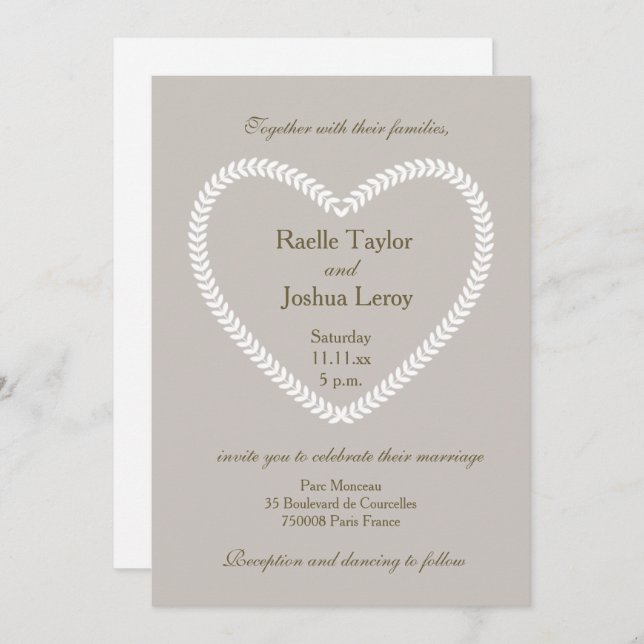 Invitación a la boda de Taupe Gris Blanco con form (Anverso / Reverso)