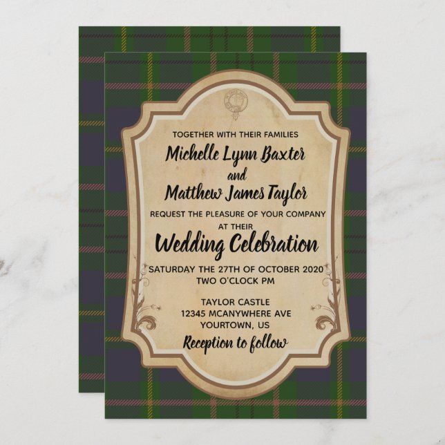 Invitación a la boda de Taylor Tartan (Anverso / Reverso)