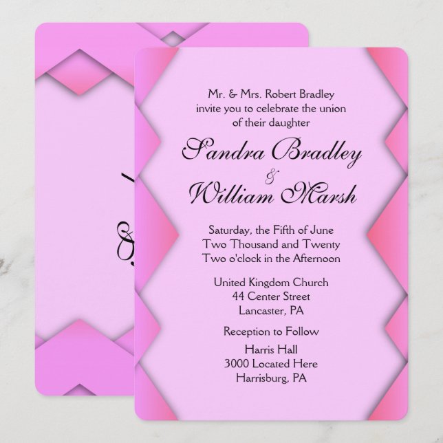 Invitación a la boda de tejo rosado (Anverso / Reverso)