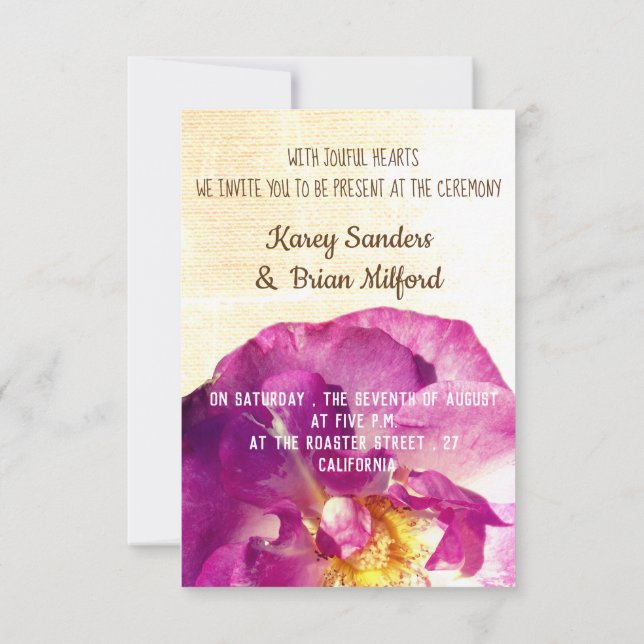 Invitación a la boda de tela elegante rosa rosa (Reverso)