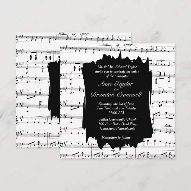 Invitación a la boda de tema musical de música mod (Anverso / Reverso)