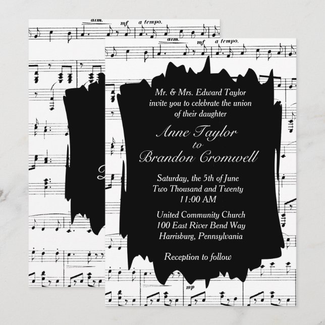 Invitación a la boda de tema musical de música mod (Anverso / Reverso)