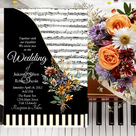 Invitación a la boda de tema musical de Piano