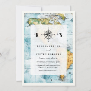 Invitación a la boda de tema pirata en el mapa de
