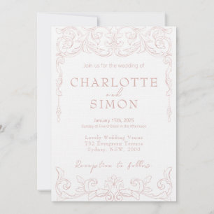 Invitación a la boda de temas de Rococo Rosado de 