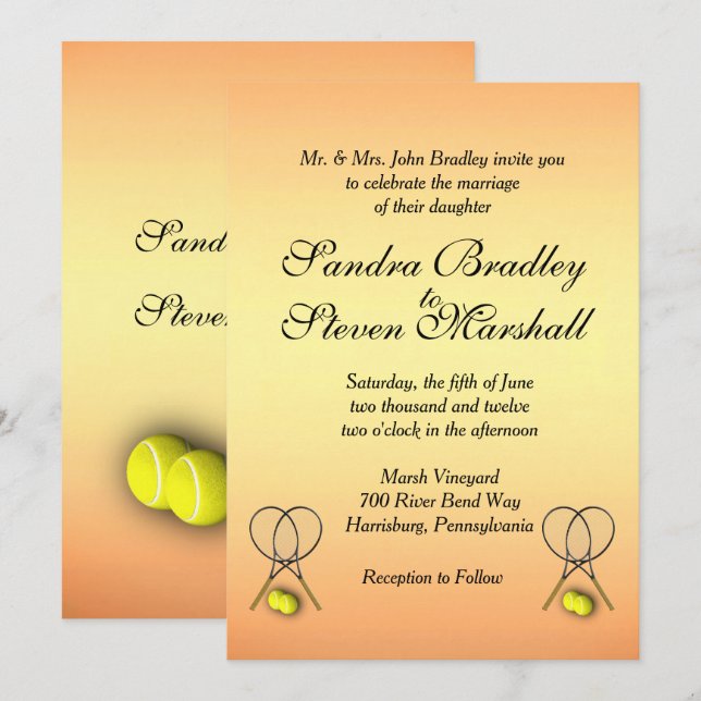 Invitación a la boda de tenis de atardecer (Anverso / Reverso)