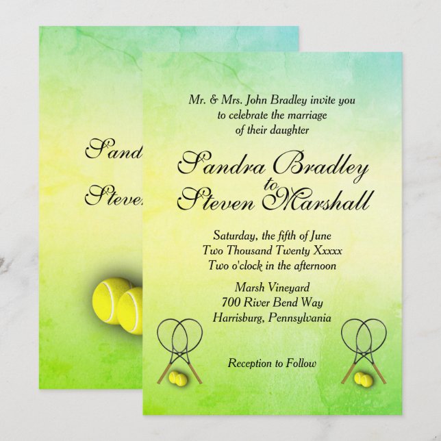 Invitación a la boda de tenis texturizada de verde (Anverso / Reverso)