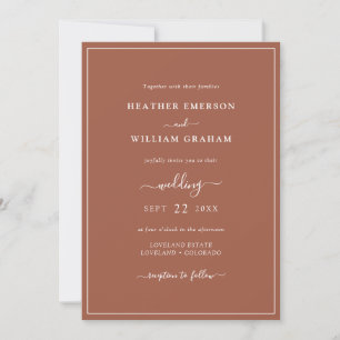 Invitación a la boda de Terracota con guión corto