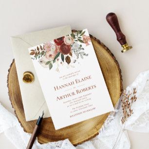 invitación a la boda de terracota y vegetación