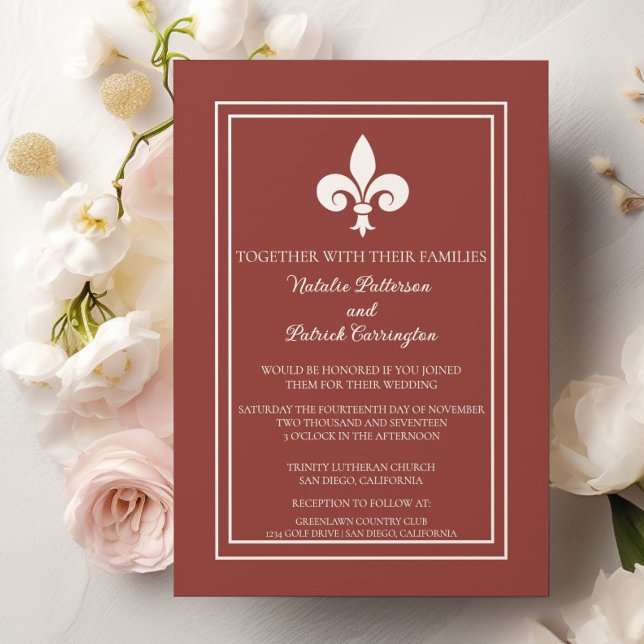 Invitación a la boda de Terracotta Fleur de Lis (Terracotta Fleur de Lis Wedding Invitation)