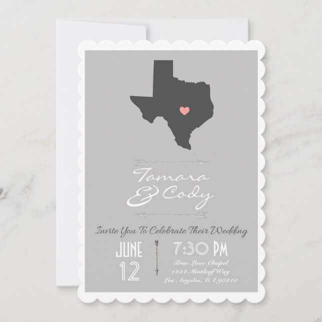 Invitación a la boda de Texas con gris plateado (Anverso)
